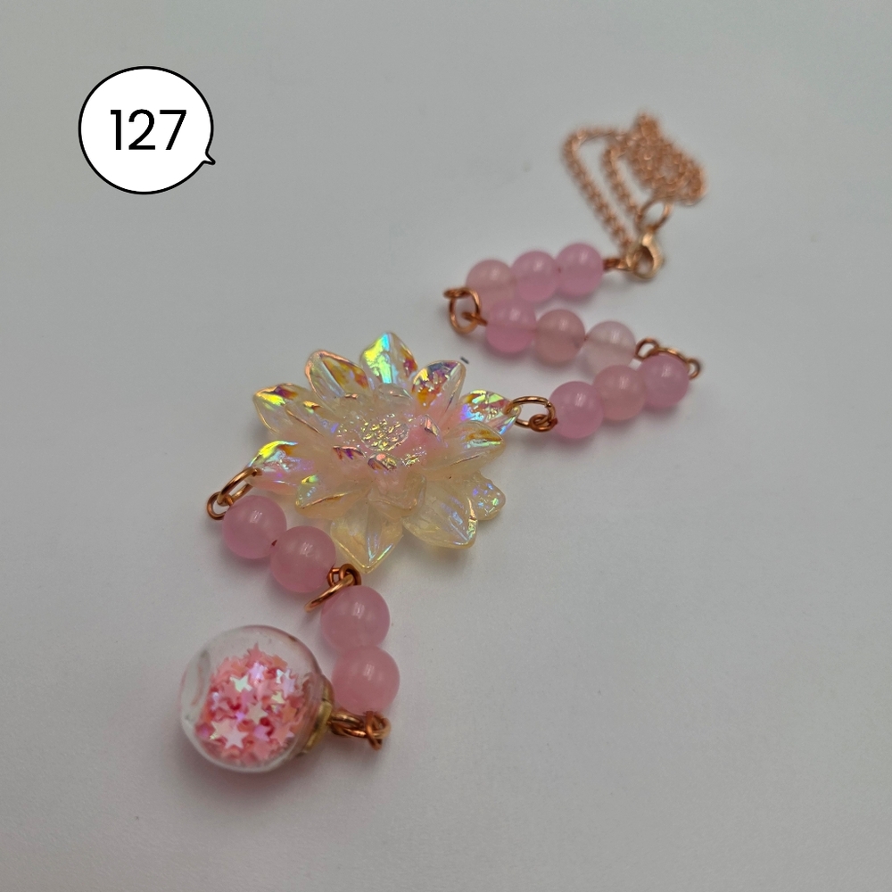 Iridescent Floral Car Charm Pink Beads Hanging Mirror Decor Cute Handmade - Picture 2 of 4